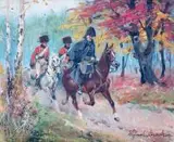 Jeźdźcy by Wojciech Kossak, olej, płótno naklejone na tekturę, sold Aug 2019