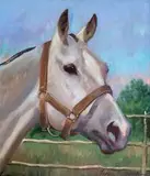 Głowa konia by Jerzy Kossak, olej, tektura, 32, sold Aug 2019