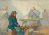 Przekupki by Erno Erb, olej, sklejka, sold Aug 2019