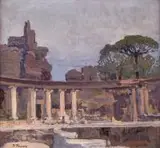 Iwan Trusz, Ruiny Tivoli spod Rzymu (Willa Hadriana), przed 1904 r., olej, sklejka