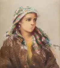 Józef Ujheli, Portret dziewczyny łemkowskiej, pastel, papier