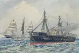 Falcone Matteo, Scena batalistyczna na morzu, 1870 r., 1870, akwarela, papier, 24