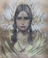 Stanisław Ignacy Witkiewicz, Portret kobiety z warkoczami, 1931 r., 1931, pastel, papier