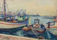 Antoni Wippel, Port w Gdyni, akwarela, papier, 33