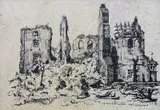 Antoni Suchanek, Kościół Najświętszej Panny Marii, wzór do jednej z plansz z teki „Ruiny Warszawy” z 1945 r. tusz, papier
