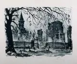 Antoni Suchanek, Plac Trzech Krzyży, z teki „Ruiny Starej Warszawy”, 1945 r., 1945, autolitografia, papier