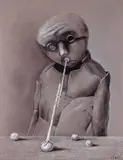 Stasys Eidrigevičius, Człowiek ze słomką, pastel, papier