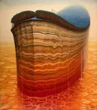 Tektonik, 2004 by Jacek Yerka, 2004, akryl, płótno, sold Jun 2019