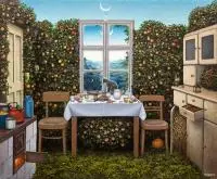 Jacek Yerka, Podwieczorek, 1993 r., 1993, olej, płótno