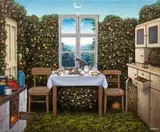 Podwieczorek, 1993 r. by Jacek Yerka, 1993, olej, płótno, sold Jun 2019