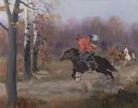Jerzy Kossak, Pogoń, 1938 r., 1938, olej, tektura