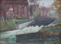 Bydgoszcz - Nad Młyńską, przed 1936 r. by Wacław Gromek, olej, tektura, sold Jun 2019