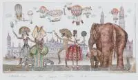 Lena Subota, Celebrations in the town, grafika podmalowana, papier