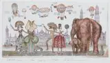 Lena Subota, Celebrations in the town, grafika podmalowana, papier