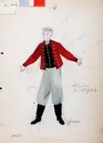Jan Marcin Szancer, Projekt kostiumu męskiego, akwarela, ołówek, papier