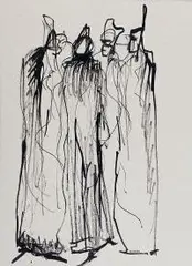 Grupa by Jadwiga Lesiecka, tusz (piórkiem), papier, 27, sold Jun 2019