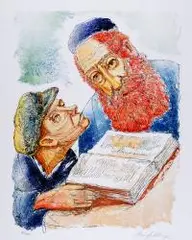 Rabin i uczeń by Chaim Goldberg, litografia, papier, sold Jun 2019