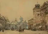 Widok na kościół Św. Anny w Warszawie by Władysław Chmieliński, akwarela na podrysowaniu ołówkiem, papier, 25, sold May 2019
