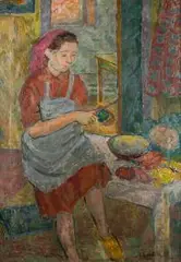 Helena Cygańska-Walicka, Obieranie jarzyn, 1950 r., 1950, olej, płótno