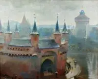 Wojciech Weiss, Widok z pracowni na Barbakan, olej, płótno, 66