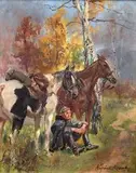 Odpoczynek ułana, 1934 r. by Wojciech Kossak, 1934, olej, płótno, sold May 2019