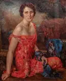 Bolesław Jan Czedekowski, Portret damy w czerwonej sukni, 1925 r., 1925, olej, płótno