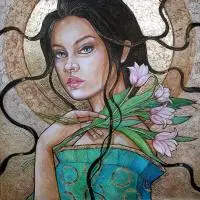 Joanna Misztal, Tulipany, 2019, 2019, olej, akryl, szlagmetal, płótno
