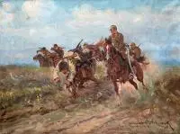 Leonard Winterowski, Potyczka z bolszewikami, 1925 r., 1925, olej, płótno, 47