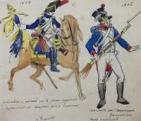 Stanisław Kamocki, Grenadierzy gwardii napoleońskiej, akwarela, ołówek, piórko