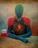 Bez tytułu, 1972 by Zdzisław Beksiński, 1972, olej, płyta, sold Apr 2019