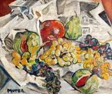 Martwa natura z winogronami by Mela Muter, olej, płyta, 36, sold Apr 2019