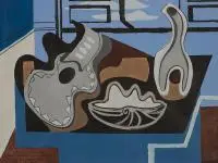 Louis Marcoussis, Martwa natura z gitarą, serigrafia, podmalowana gwaszem, papier