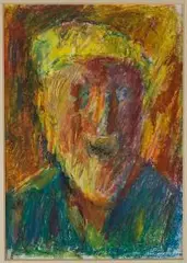 Jerzy Panek, Autoportret w żółtym kaszkiecie, 1999 r., 1999, pastel, papier, 29