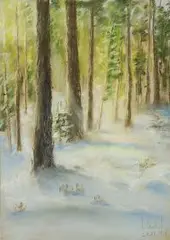 W lesie by Tomasz Motyl, pastel, papier, sold Mar 2019