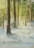 Tomasz Motyl, W lesie, pastel, papier