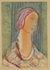 Bronisława Piprek, Portret kobiety w chuście, pastel, papier