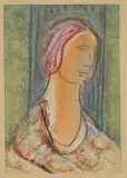 Bronisława Piprek, Portret kobiety w chuście, pastel, papier