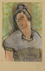 Bronisława Piprek, Portret kobiety z kokiem, 1953 r., 1953, pastel, papier