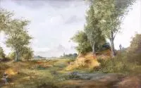 Peter Götz Pallmann, Pejzaż ze sztafażem, olej, płyta