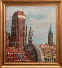 Oskar Wilda, Wieża Bazyliki Mariackiej, olej, karton, 75