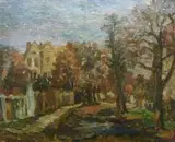 Kazimierz Śramkiewicz, Ulica Podhalańska w Oliwie, 1946 r., 1946, olej, karton, 45