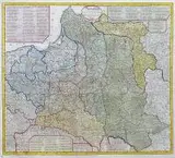 August Friedrich Sadebeck, Polens Ende, durch die letzten Theilungen und Besitznehmungen..., Mapa Polski z zaznaczonymi granicami rozbiorów, dat. 1795 r., miedzioryt kolorowany w epoce