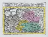 Geographische vorstellung derer Königreiche Polen und Preussen… by Georg Christoph Kilian, Mapa ziem Rzeczpospolitej, stan czwarty, po 1758, zamieszczona w „Kleiner Atlas von 30 General Charten”, miedzioryt kolo, sold Feb 2019