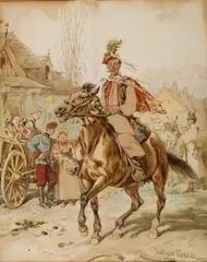 Juliusz Kossak, Krakowski drużba, 1885 r., 1885, akwarela, gwasz, biały karton, 28