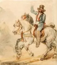 Piotr Michałowski, Para koni w zaprzęgu z pocztylionem, lata 1832–1835, akwarela, ołówek, papier