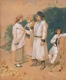 Wieśniacy z okolic Sandomierza, 1854 r. by Wojciech Gerson, 1854, akwarela, papier, sold Feb 2019