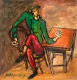 Mężczyzna przy stole by Stanisław Eleszkiewicz, tempera, papier, sold Feb 2019