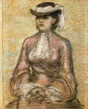 Portret kobiety w kapeluszu by Stanisław Eleszkiewicz, pastel, sold Feb 2019