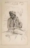 Tadeusz Rybkowski, Mężczyzna na ławce, 1898 r., 1898, ołówek, papier naklejony na kartkę ze szkicownika, 20