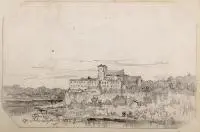 Tadeusz Rybkowski, Tyniec, 1880 r., 1880, ołówek, papier naklejony na kartkę ze szkicownika, 20